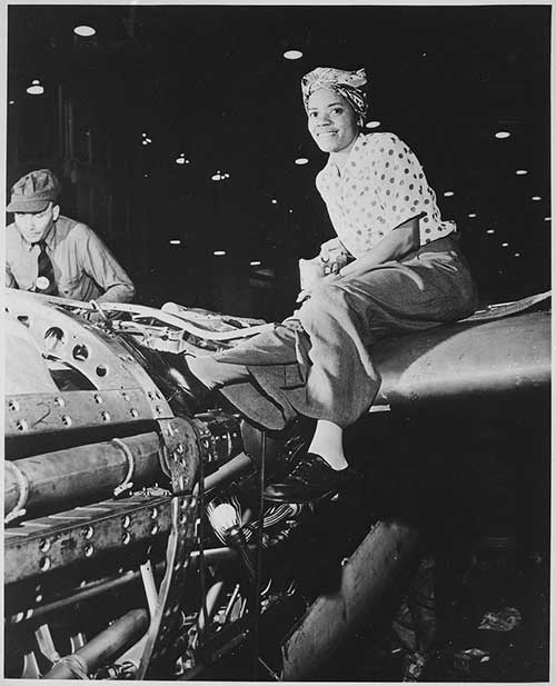 Riveter at Lockheed Burbank plant 1940s