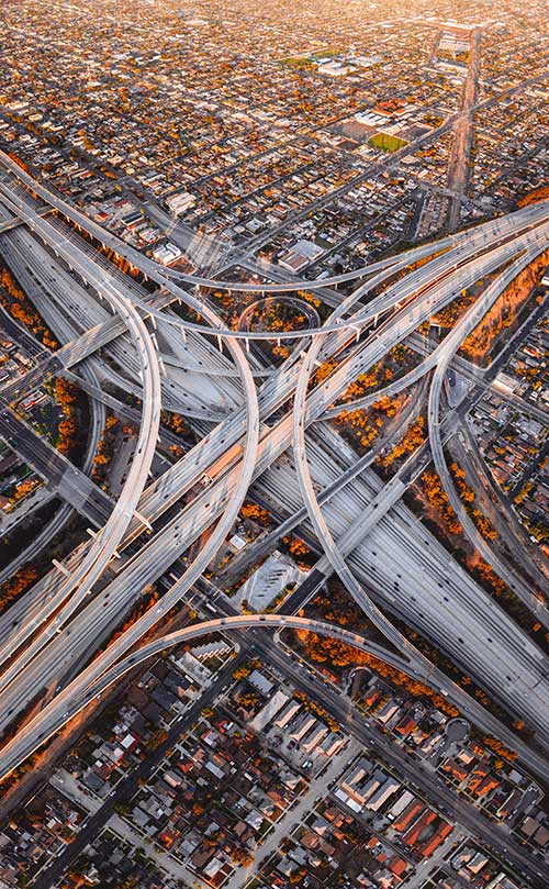 Los Angeles freeway interchange scrap metal service area